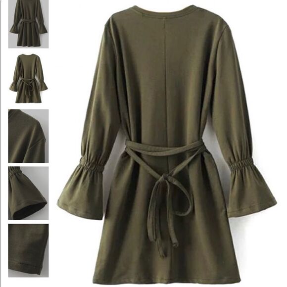 Zara Trafulac Olive Green Dress w/Bell Sleeves - Picture 1 of 14